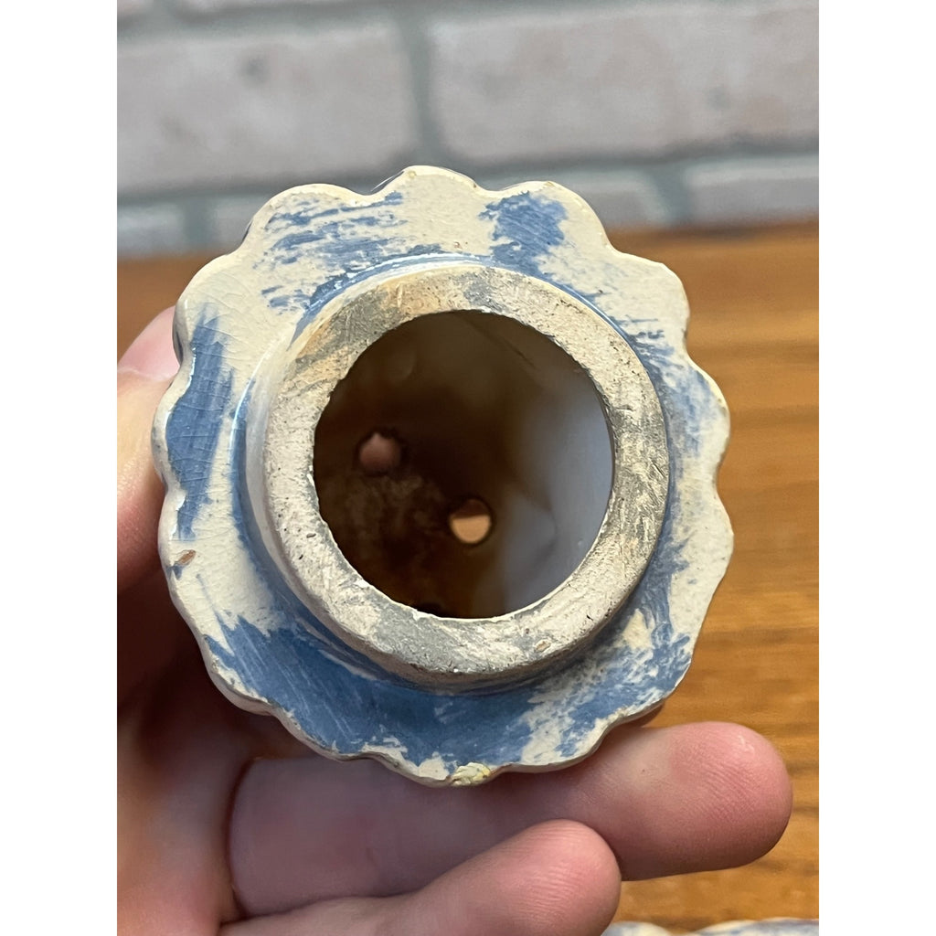 Vintage Asian Foo Dog Censer Incense Burner Blue & White Pottery Chinese 1960s