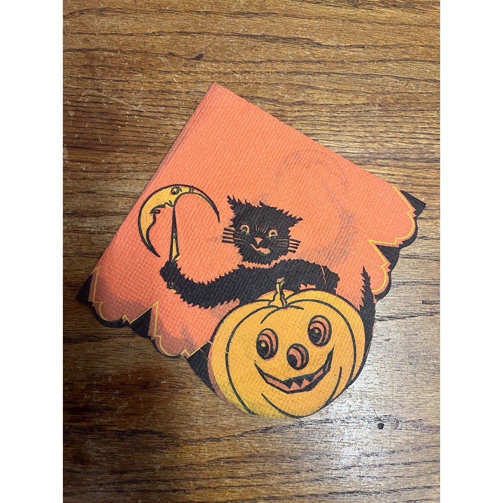 RARE Vintage Halloween Beach & Arthur Cat Carver JOL Crescent Moon Napkin 1938-39