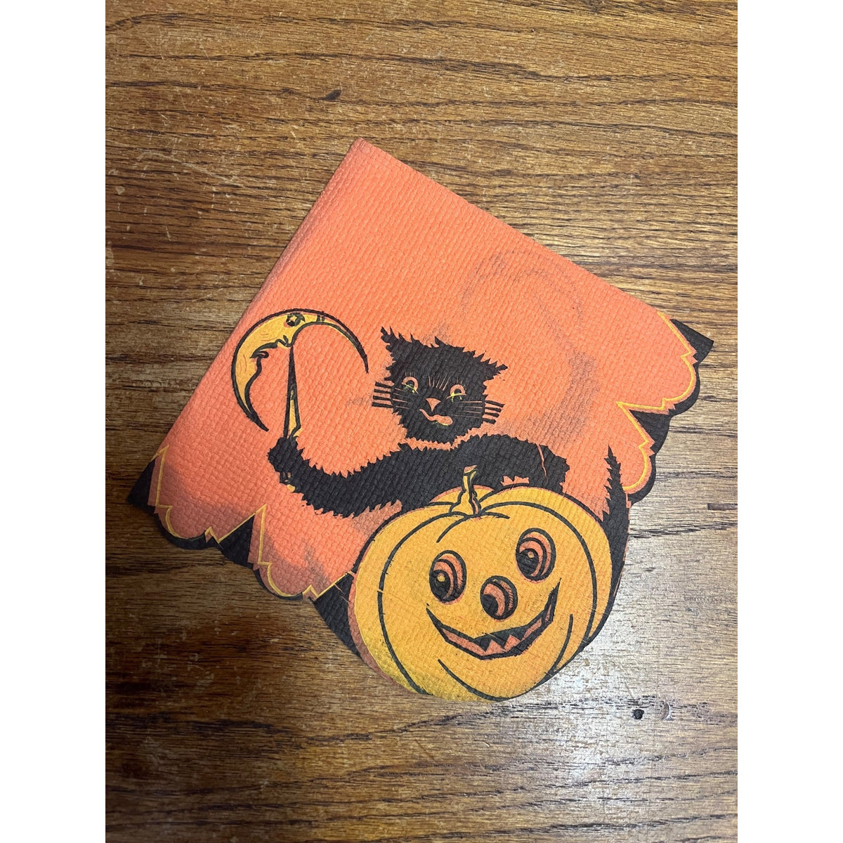 RARE Vintage Halloween Beach & Arthur Cat Carver JOL Crescent Moon Napkin 1938-39