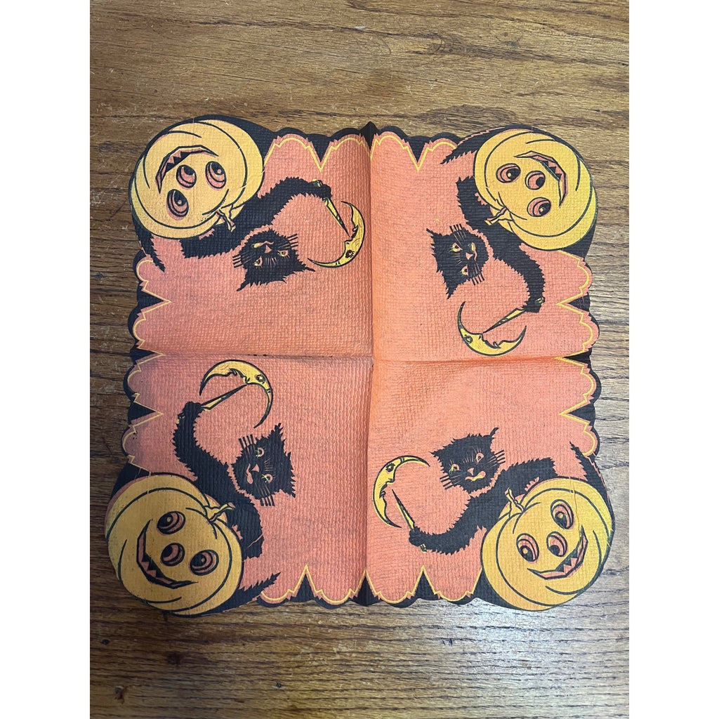 RARE Vintage Halloween Beach & Arthur Cat Carver JOL Crescent Moon Napkin 1938-39