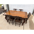 Antique Oak Draw-Leaf Dining Table w/ 6 Chairs Jacobean Tudor Revival 1910s–20s