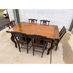 Antique Oak Draw-Leaf Dining Table w/ 6 Chairs Jacobean Tudor Revival 1910s–20s