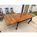 Antique Oak Draw-Leaf Dining Table w/ 6 Chairs Jacobean Tudor Revival 1910s–20s