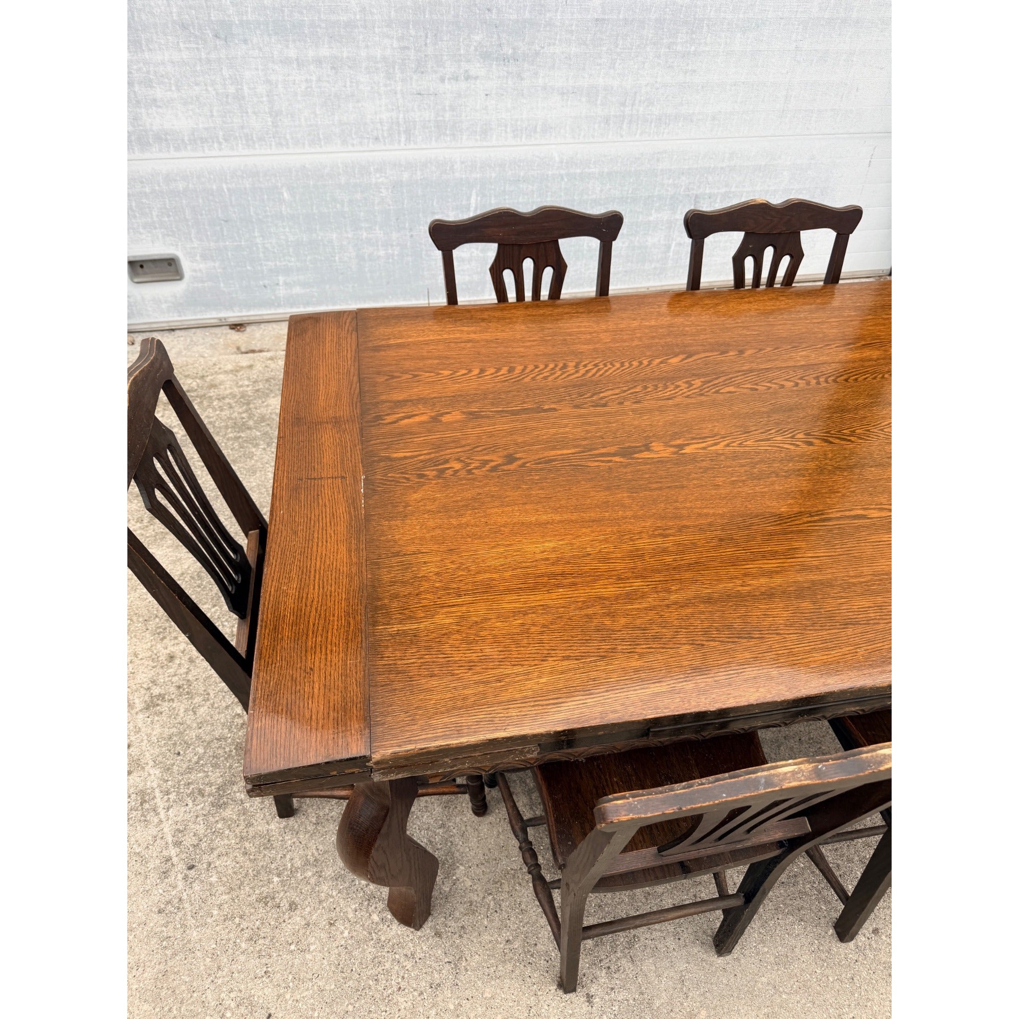 Antique Oak Draw-Leaf Dining Table w/ 6 Chairs Jacobean Tudor Revival 1910s–20s