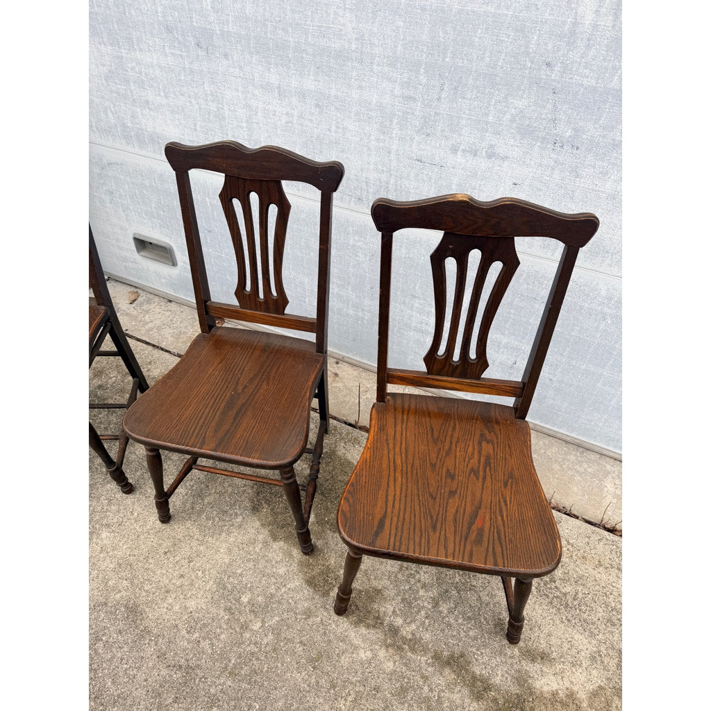 Antique Oak Draw-Leaf Dining Table w/ 6 Chairs Jacobean Tudor Revival 1910s–20s