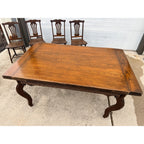 Antique Oak Draw-Leaf Dining Table w/ 6 Chairs Jacobean Tudor Revival 1910s–20s