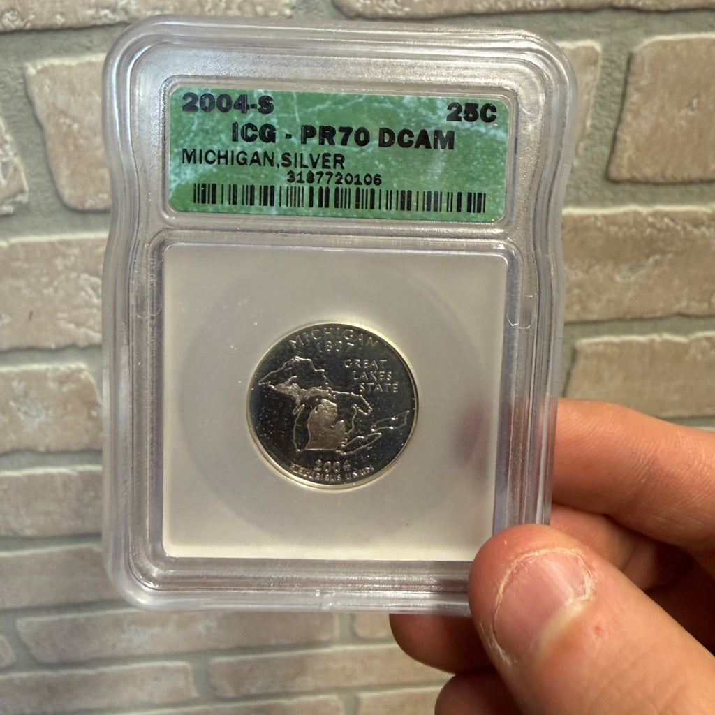 Certified ICG PR70 DCAM Silver Proof Quarter State  - Michigan 2004 S