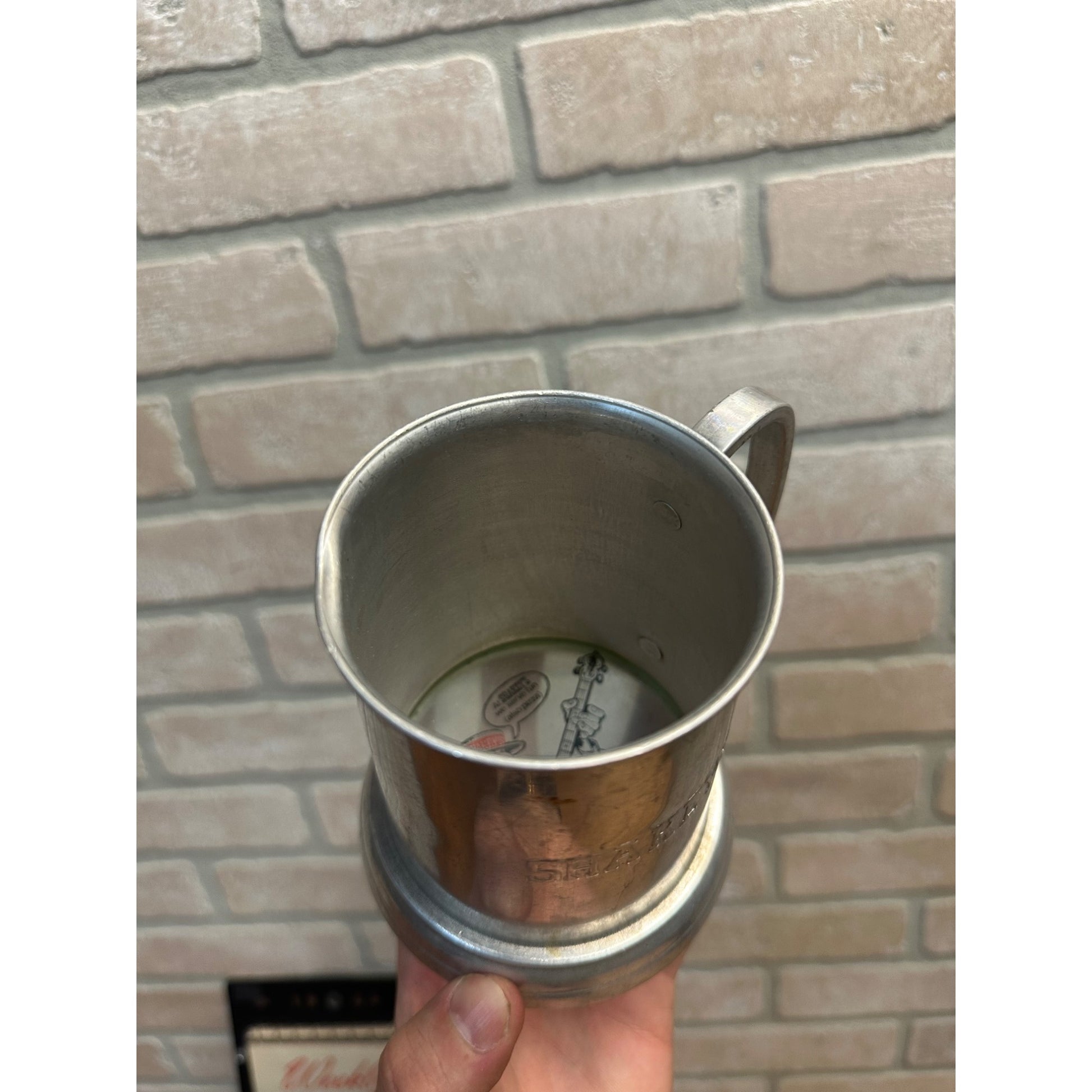 Vintage Shakey's Pizza Parlor Pewter Mug Cup Barware Advertising Glass Bottom