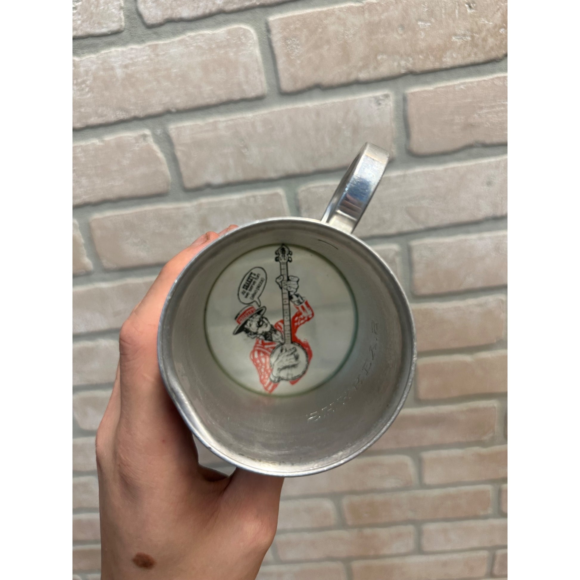 Vintage Shakey's Pizza Parlor Pewter Mug Cup Barware Advertising Glass Bottom