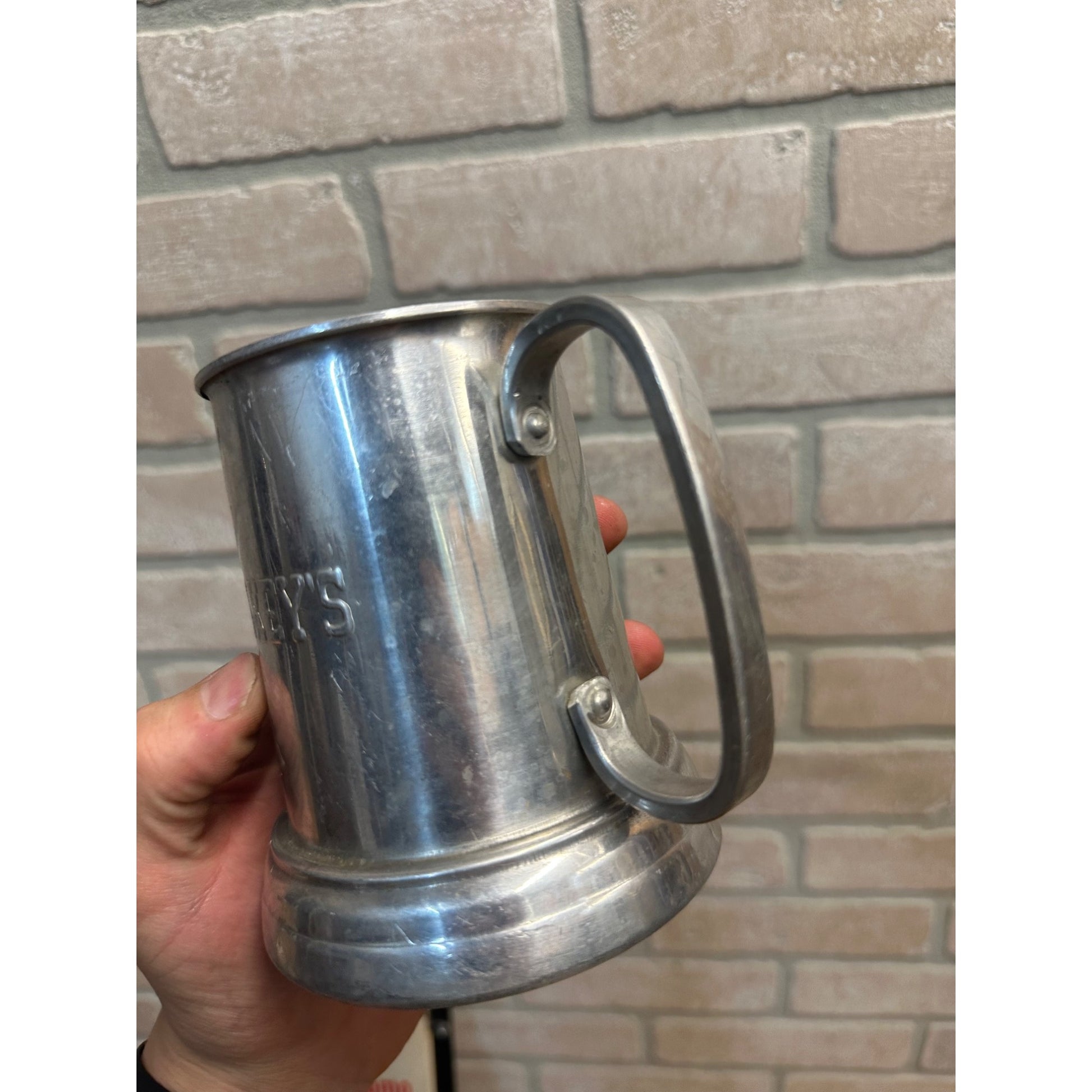 Vintage Shakey's Pizza Parlor Pewter Mug Cup Barware Advertising Glass Bottom