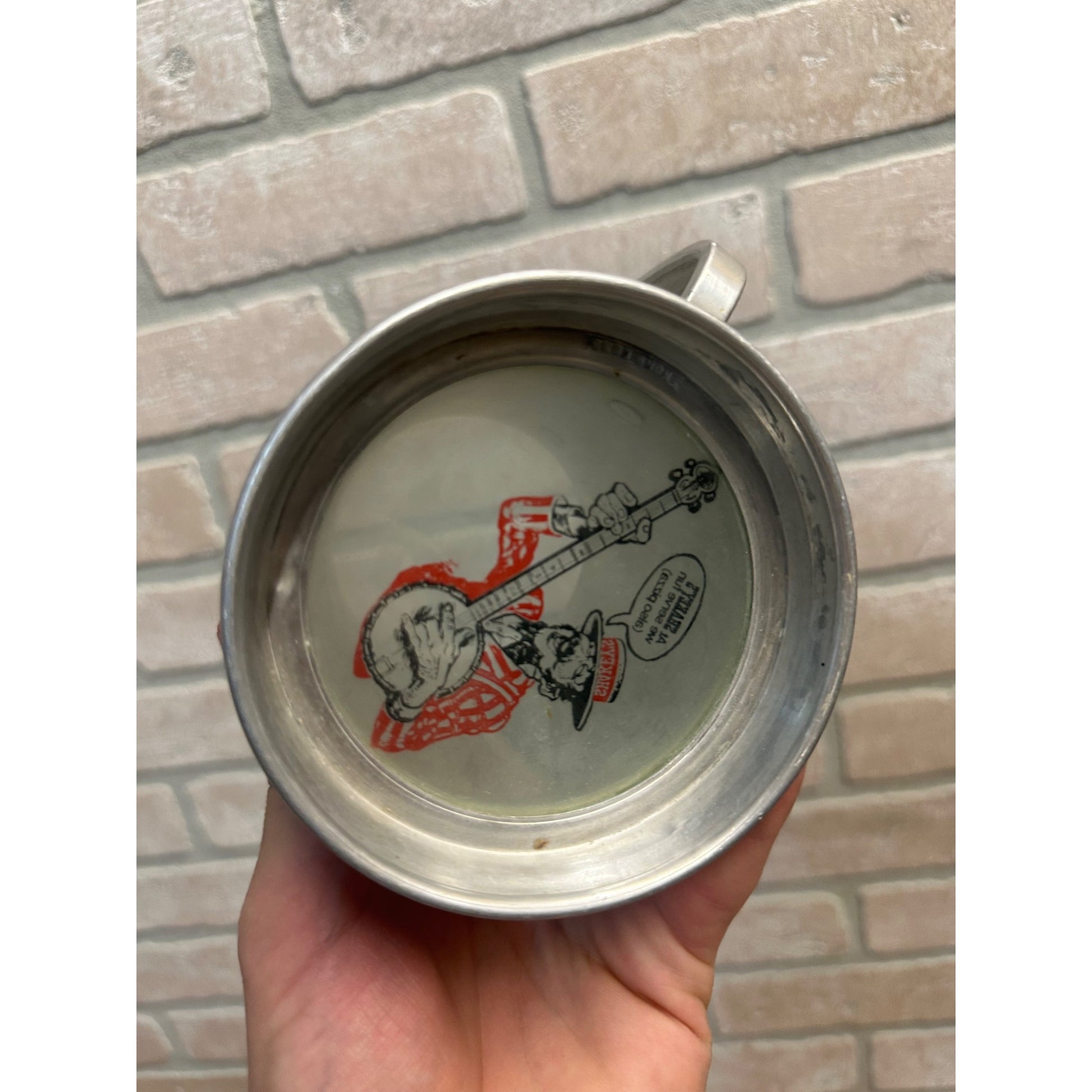 Vintage Shakey's Pizza Parlor Pewter Mug Cup Barware Advertising Glass Bottom