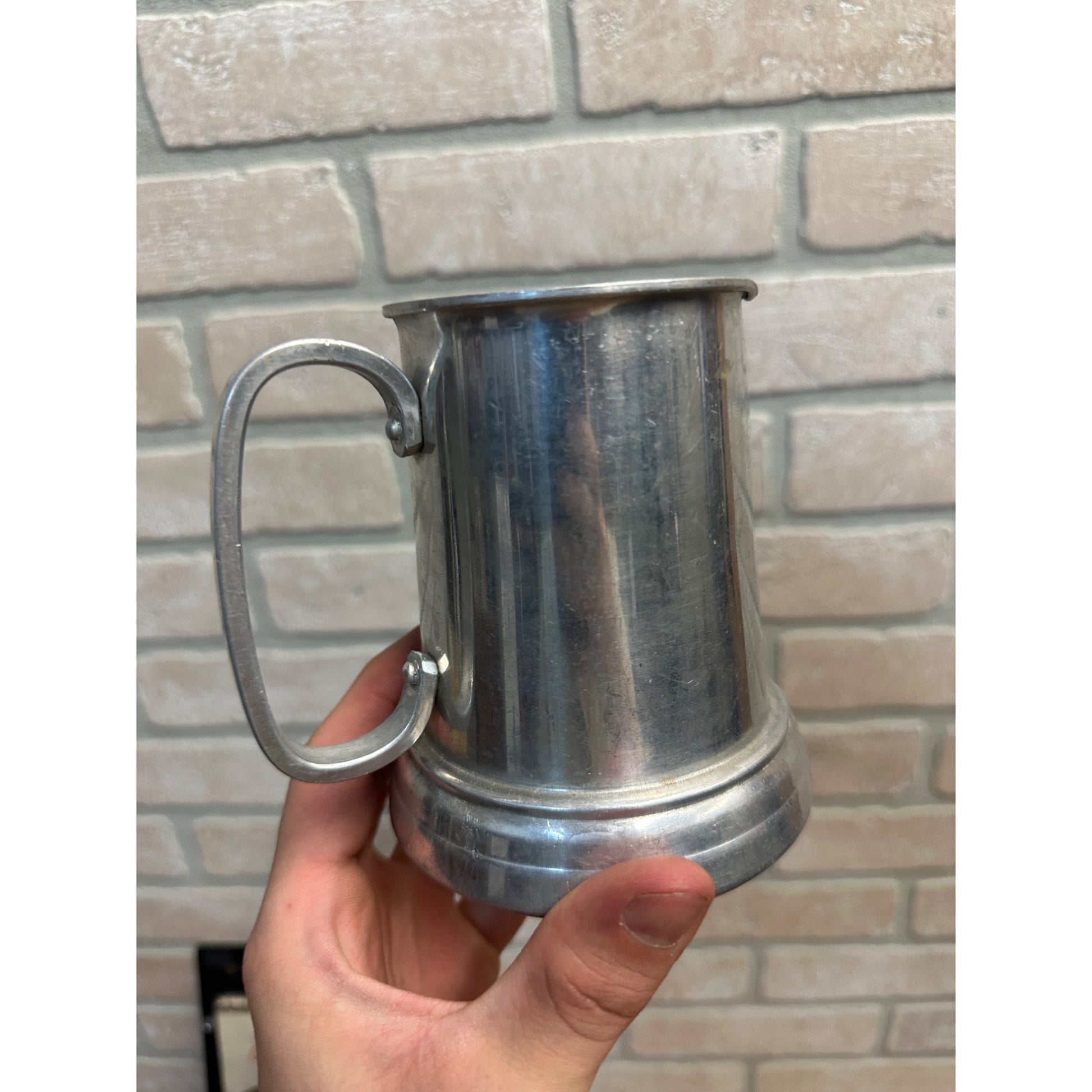 Vintage Shakey's Pizza Parlor Pewter Mug Cup Barware Advertising Glass Bottom