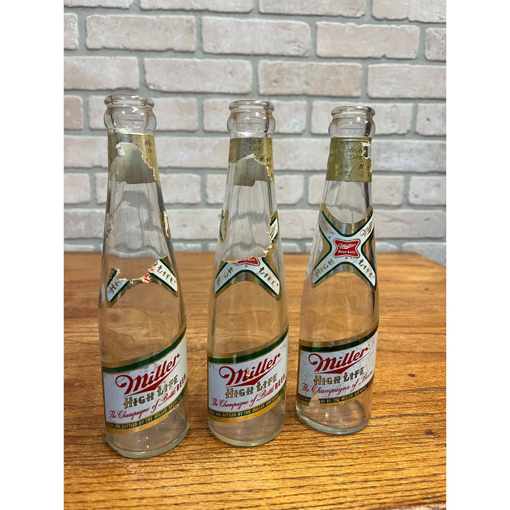 (3) Vintage 1970s Miller High Life 7oz Clear Beer Bottles Milwaukee Wis