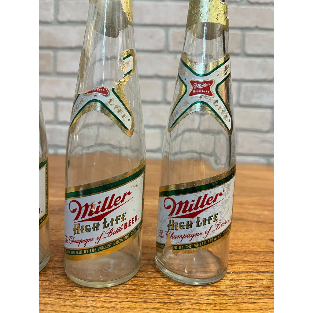 (3) Vintage 1970s Miller High Life 7oz Clear Beer Bottles Milwaukee Wis