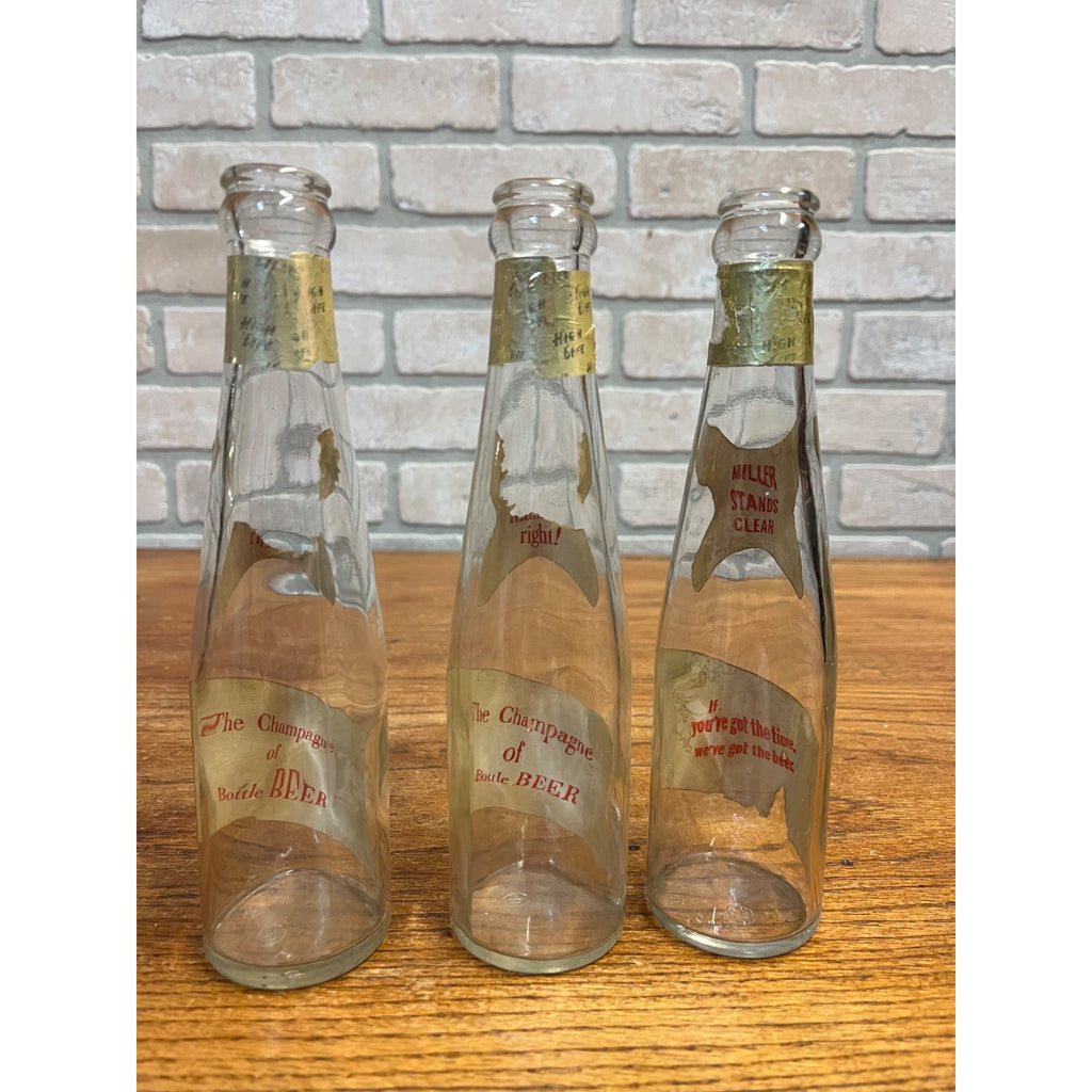 (3) Vintage 1970s Miller High Life 7oz Clear Beer Bottles Milwaukee Wis