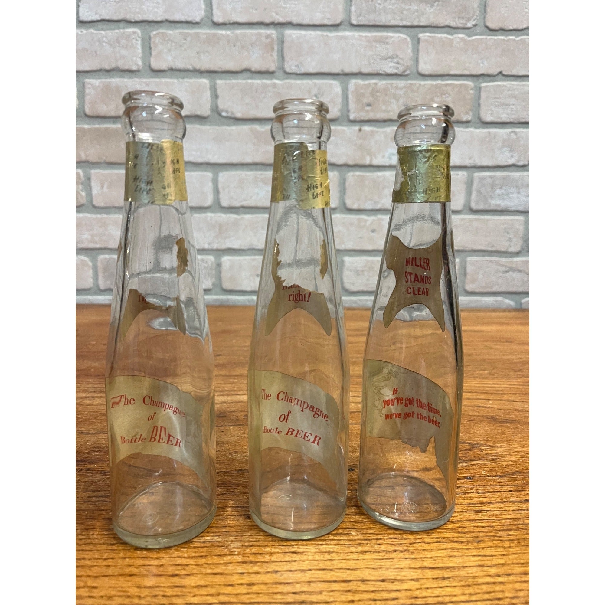 (3) Vintage 1970s Miller High Life 7oz Clear Beer Bottles Milwaukee Wis