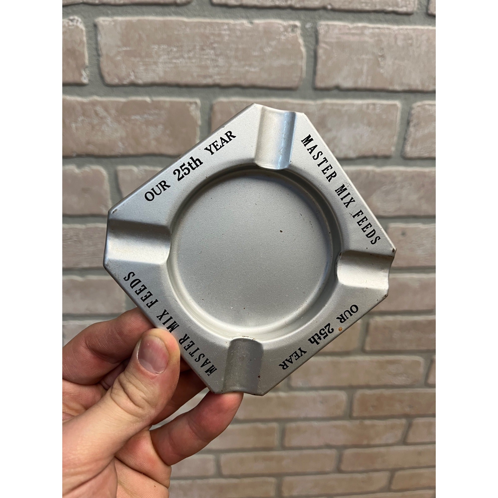 Vintage Master Mix Feeds Farm Advertising Tin Ashtray 25th Year Anniversary