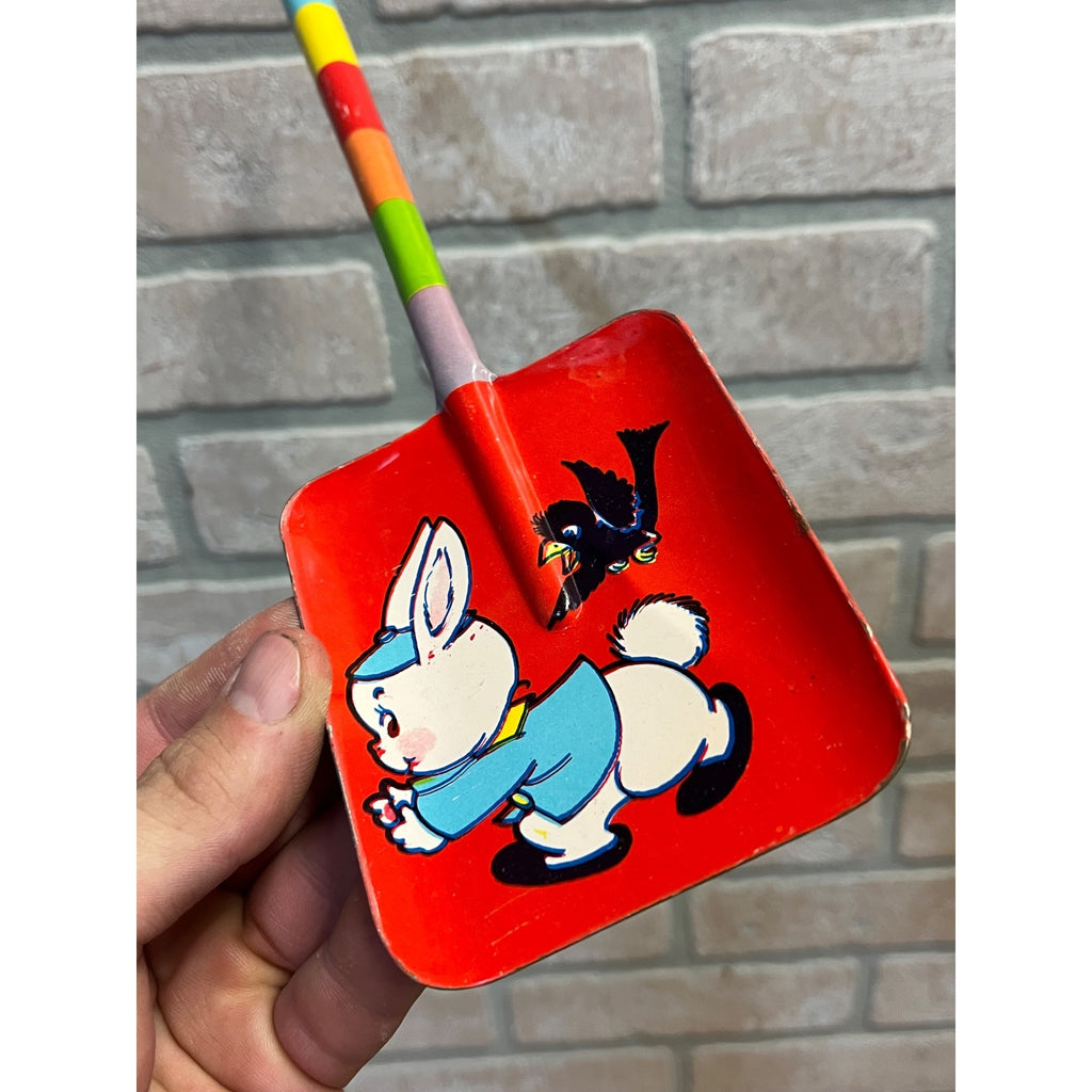 Vintage Child's Tin Litho Sand Beach Shovel Rabbit Blackbird Toy - Ohio Art?