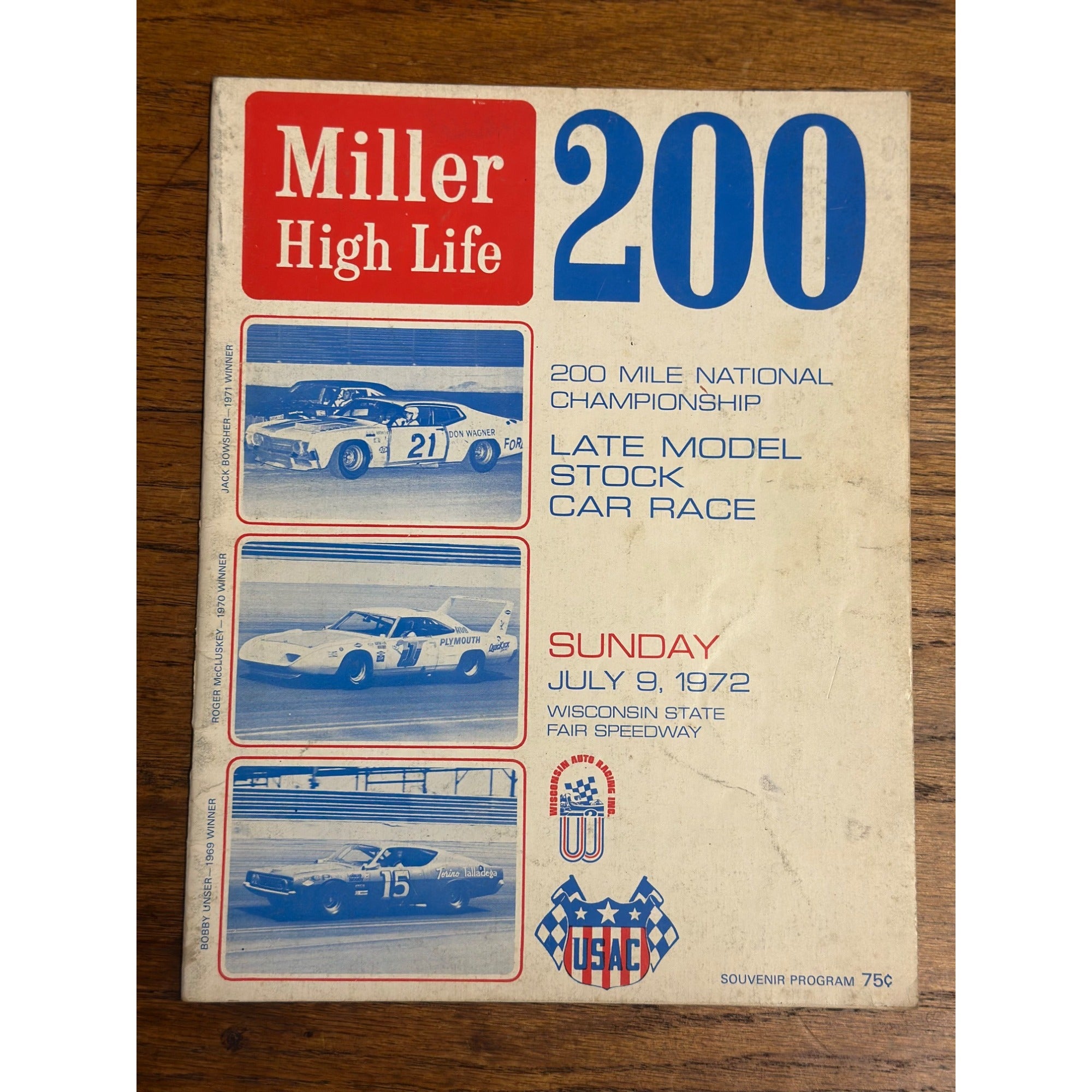 1972 Miller High Life 200 Stock Car Race Souvenir Program Milwaukee Wisconsin
