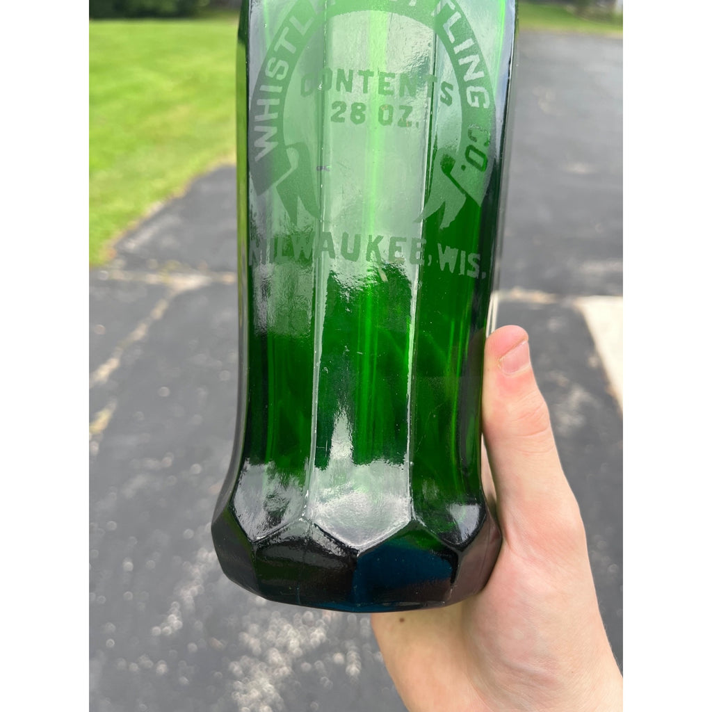Vintage Emerald Green Glass Seltzer Bottle Whistle Bottling CO. Milwaukee, Wis. 28 Oz Size WI