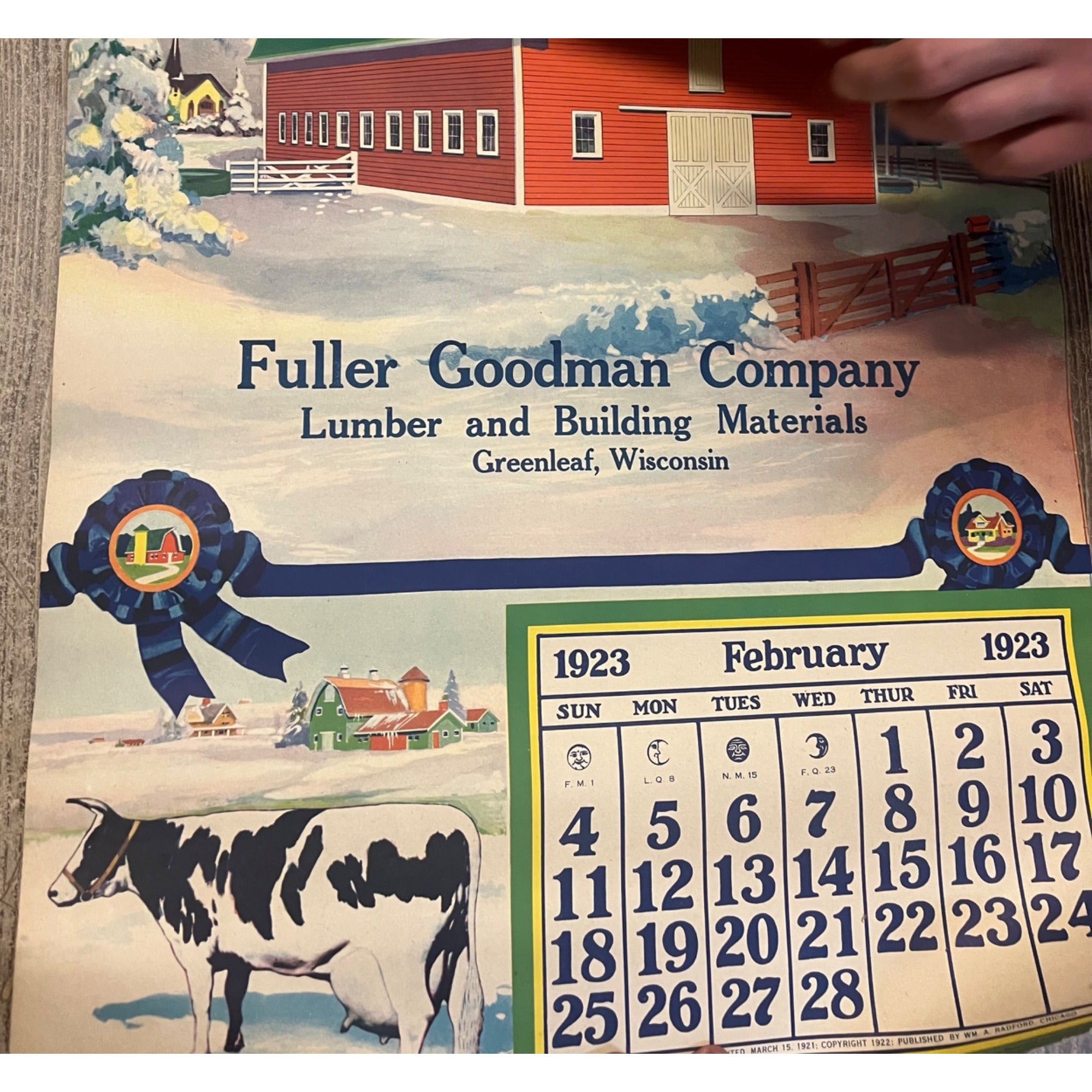 1920s Advertising Calendar Poster Fuller Goodman Farm Barn Dairy Scene