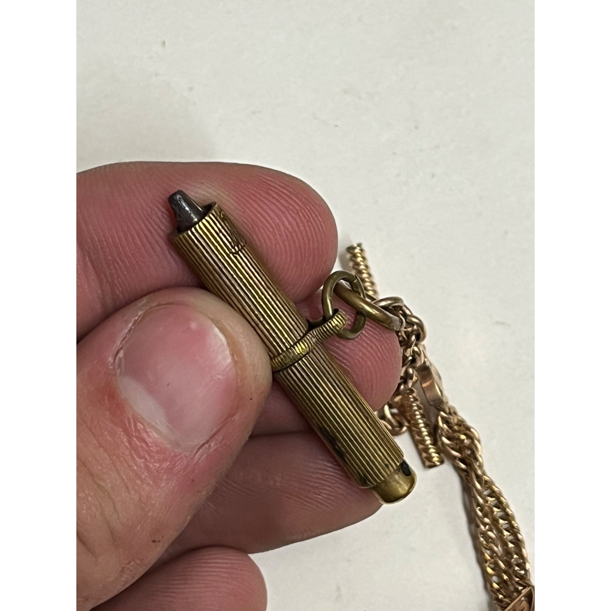 Antique Victorian Men's Pocket Watch Chain w/ Atkins Saw Fob, Universal Key ++