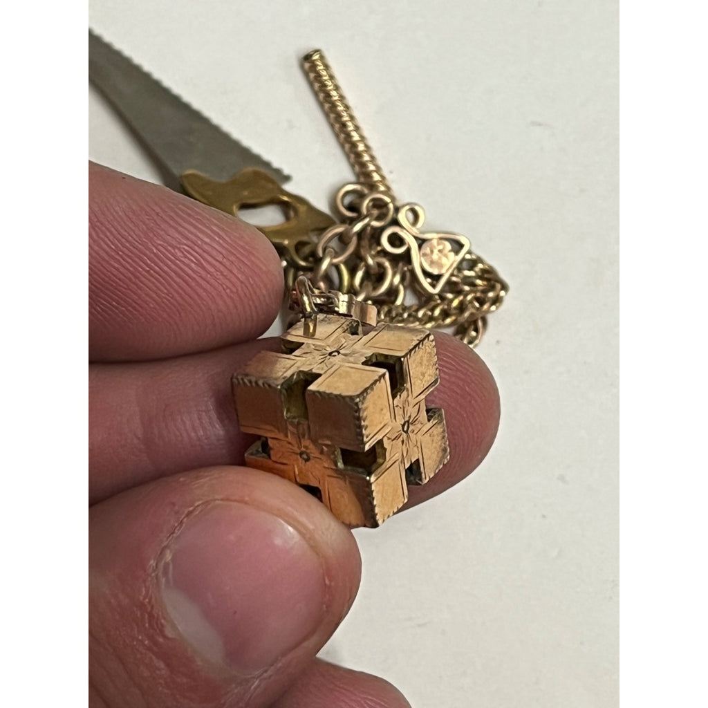 Antique Victorian Men's Pocket Watch Chain w/ Atkins Saw Fob, Universal Key ++
