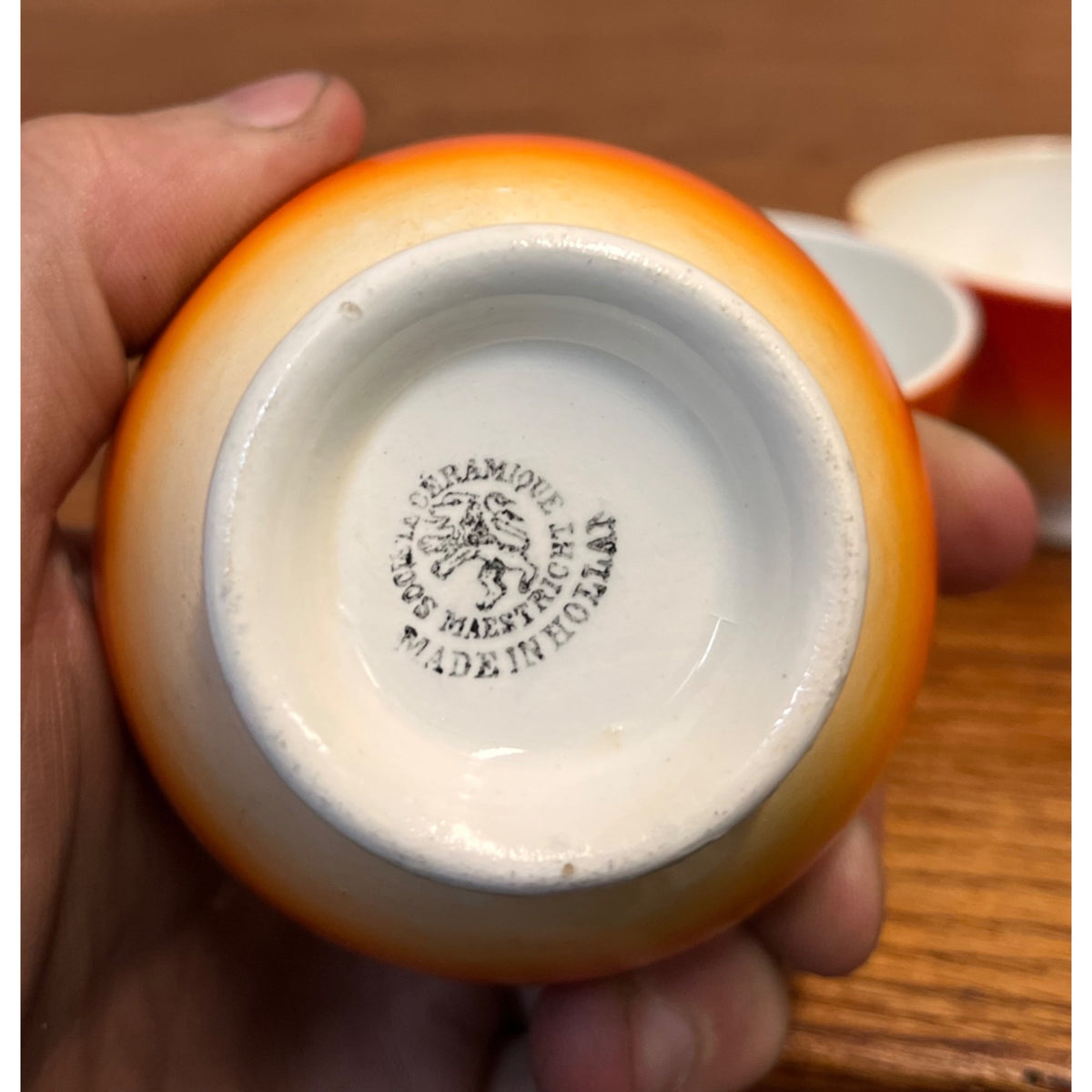 Vintage 1920s Art Deco Société Céramique Maastricht Orange Footed Cups Holland 4pc