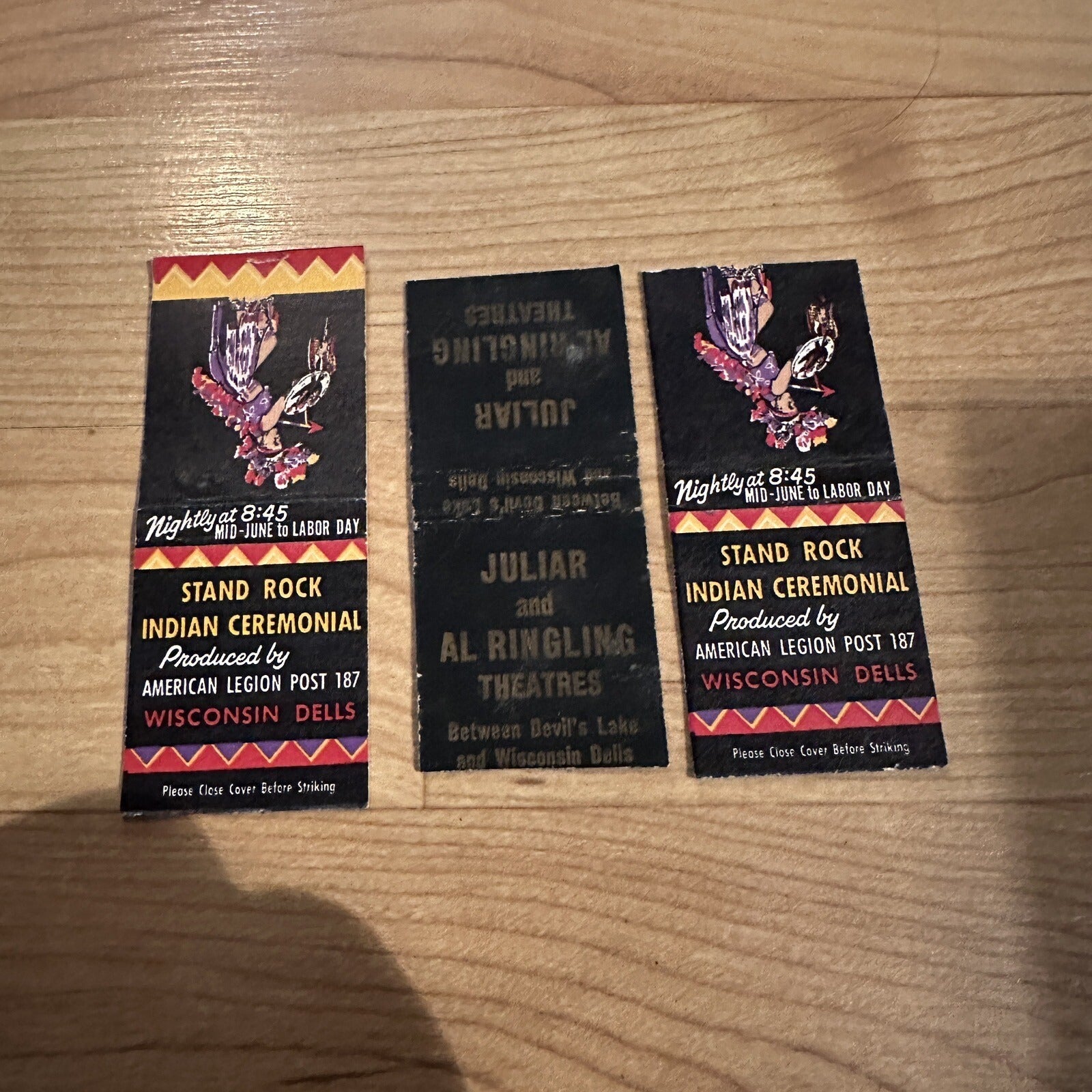 (3) Vintage Wisconsin Dells Advertising Matchbooks Stand Rock Indian Al Ringling