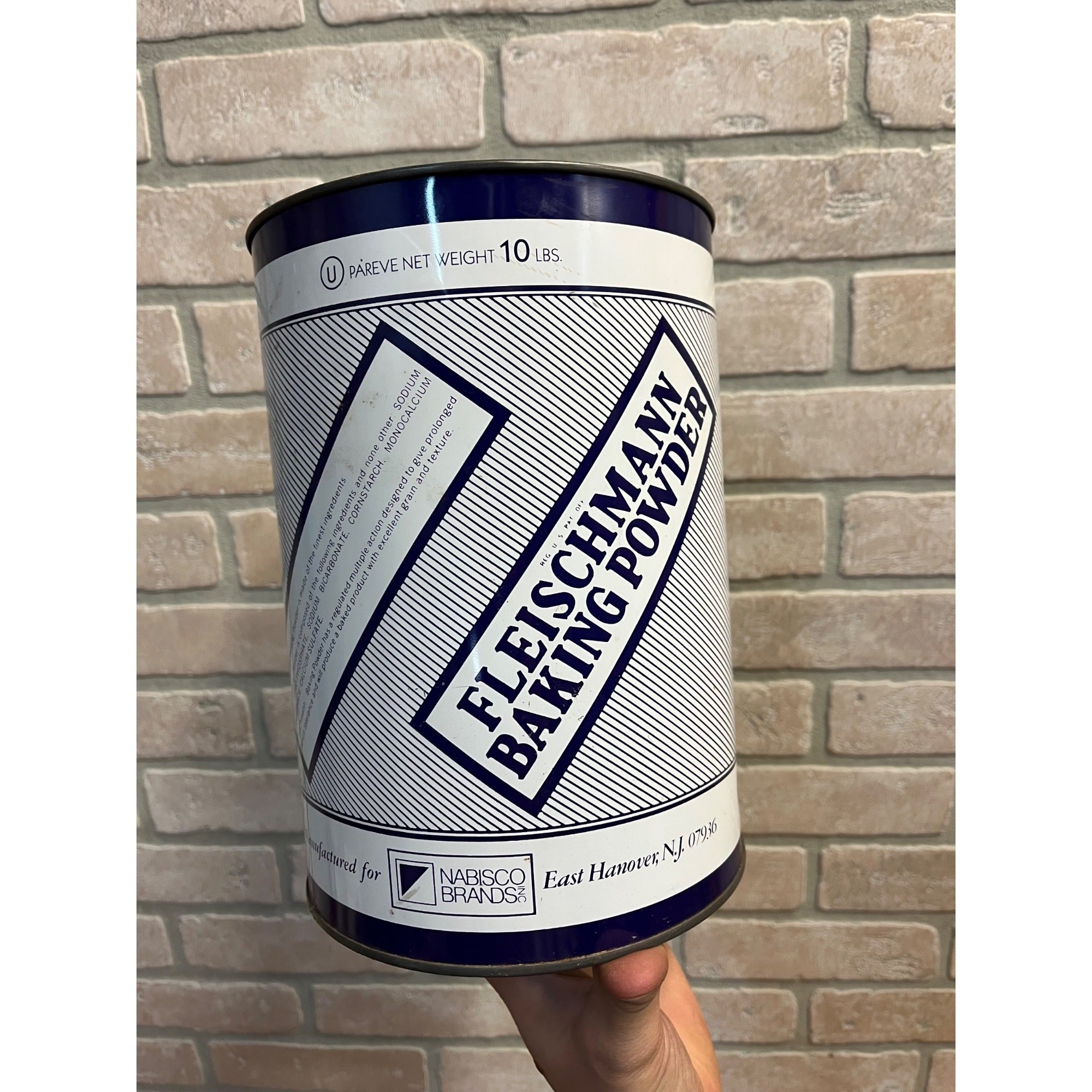 Vintage 1950’s 10 Lb Fleischmann Baking Powder Tin Kitchen Decor EMPTY Nabisco