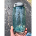 Antique Masons Patent 1858 Quart #3A Aqua Blue Canning Jar W/Lid