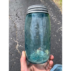 Antique Masons Patent 1858 Quart #3A Aqua Blue Canning Jar W/Lid