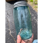 Antique Masons Patent 1858 Quart #3A Aqua Blue Canning Jar W/Lid