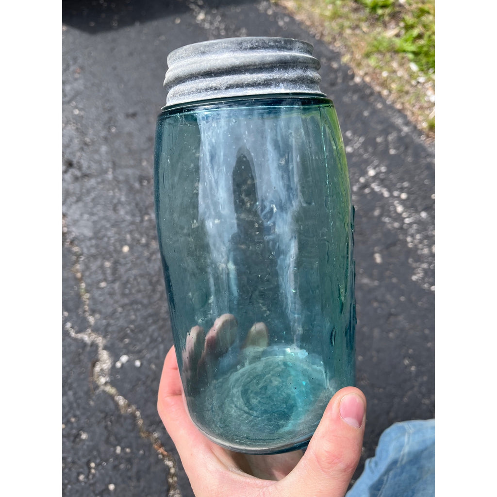 Antique Masons Patent 1858 Quart #3A Aqua Blue Canning Jar W/Lid