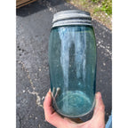 Antique Masons Patent 1858 Quart #3A Aqua Blue Canning Jar W/Lid