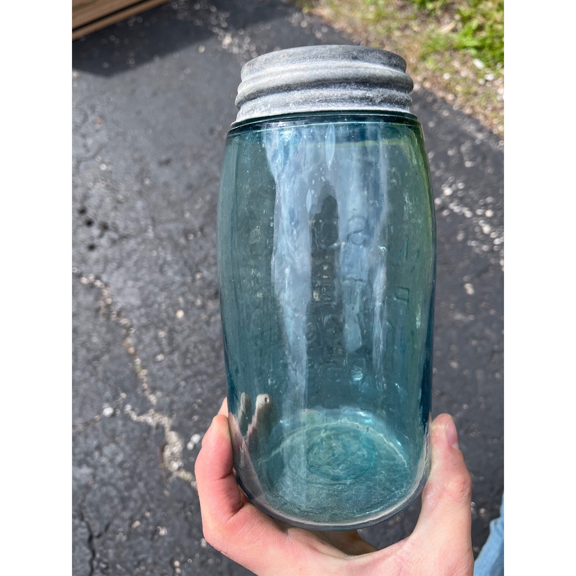 Antique Masons Patent 1858 Quart #3A Aqua Blue Canning Jar W/Lid