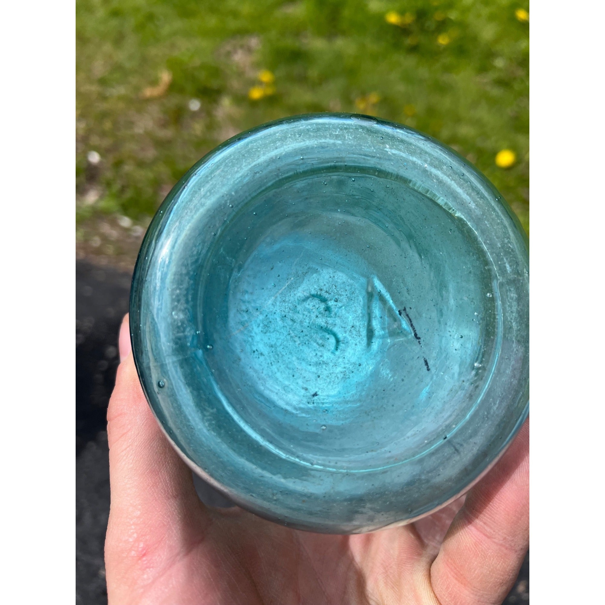 Antique Masons Patent 1858 Quart #3A Aqua Blue Canning Jar W/Lid