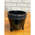Vintage LE Smith Black Amethyst Glass Greek Key 3 Legged Urn Vase
