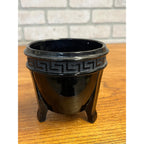 Vintage LE Smith Black Amethyst Glass Greek Key 3 Legged Urn Vase