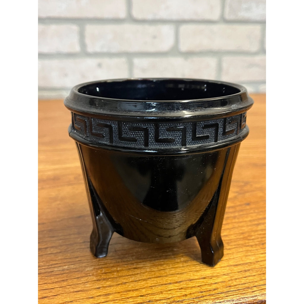 Vintage LE Smith Black Amethyst Glass Greek Key 3 Legged Urn Vase