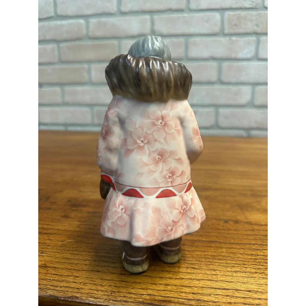 C Alan Johnson Rachel Alaska Inuit Eskimo Figurine Signed 1962 Pink Floral Parka