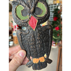 Antique 1920s German Halloween Diecut Owl 7.5" w/ Crepe Transparent Insert
