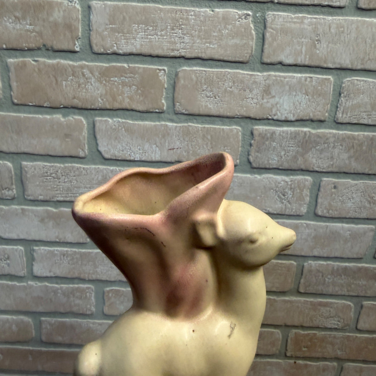 Vintage Rosemeade Pottery North Dakota Deer Doe Vase Light Pink & White