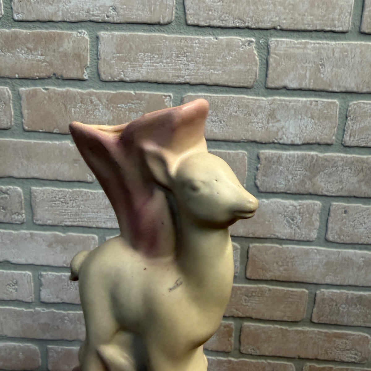 Vintage Rosemeade Pottery North Dakota Deer Doe Vase Light Pink & White