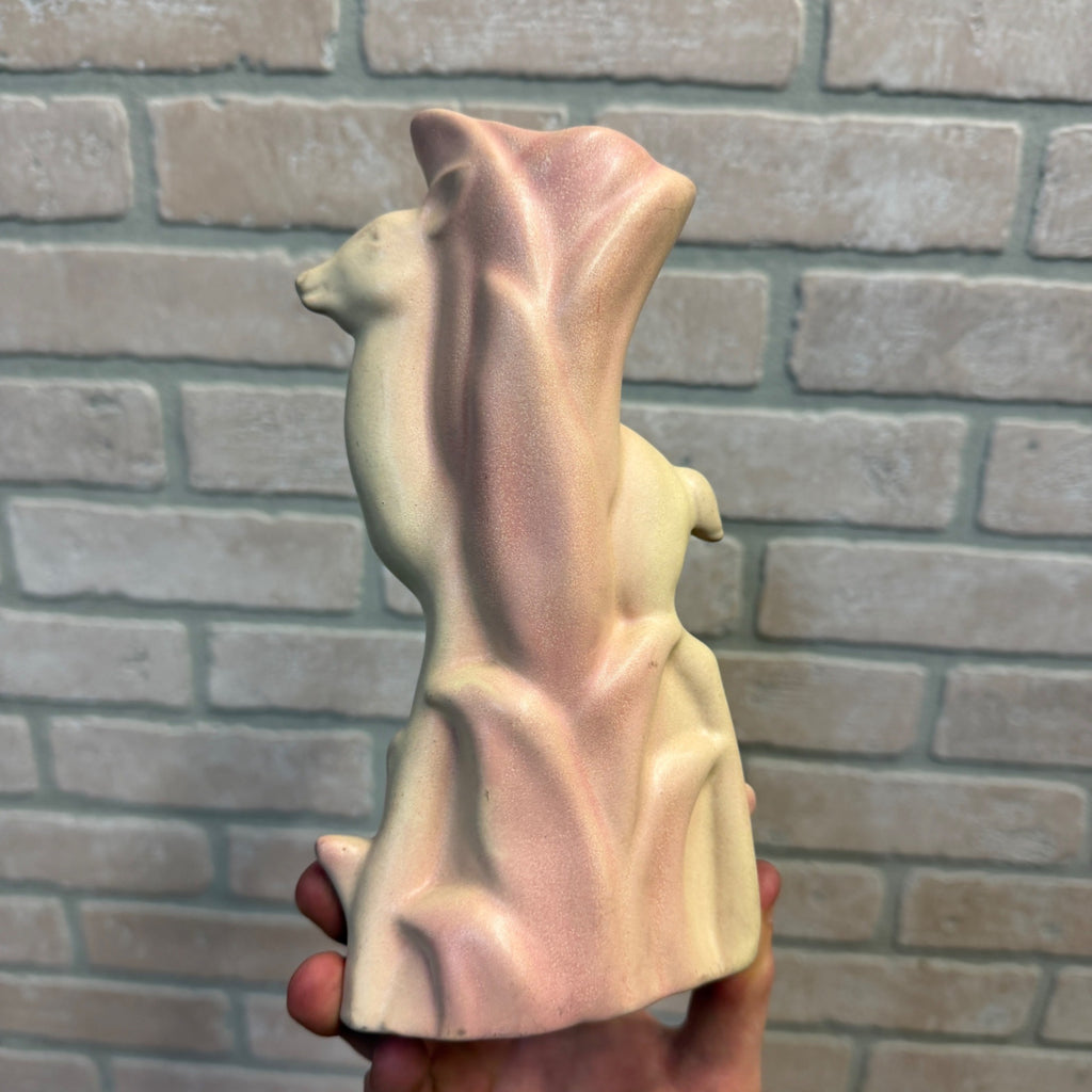 Vintage Rosemeade Pottery North Dakota Deer Doe Vase Light Pink & White