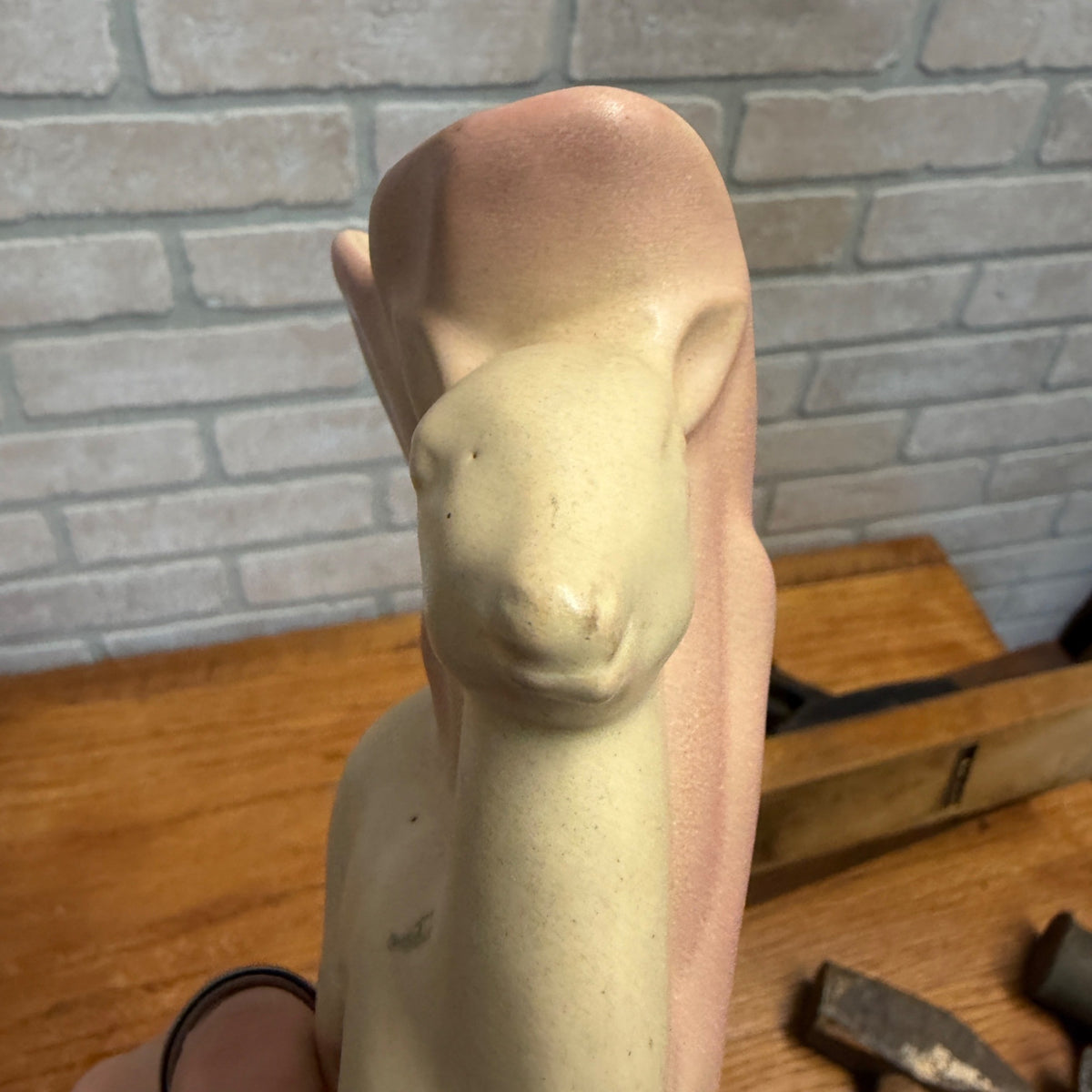 Vintage Rosemeade Pottery North Dakota Deer Doe Vase Light Pink & White