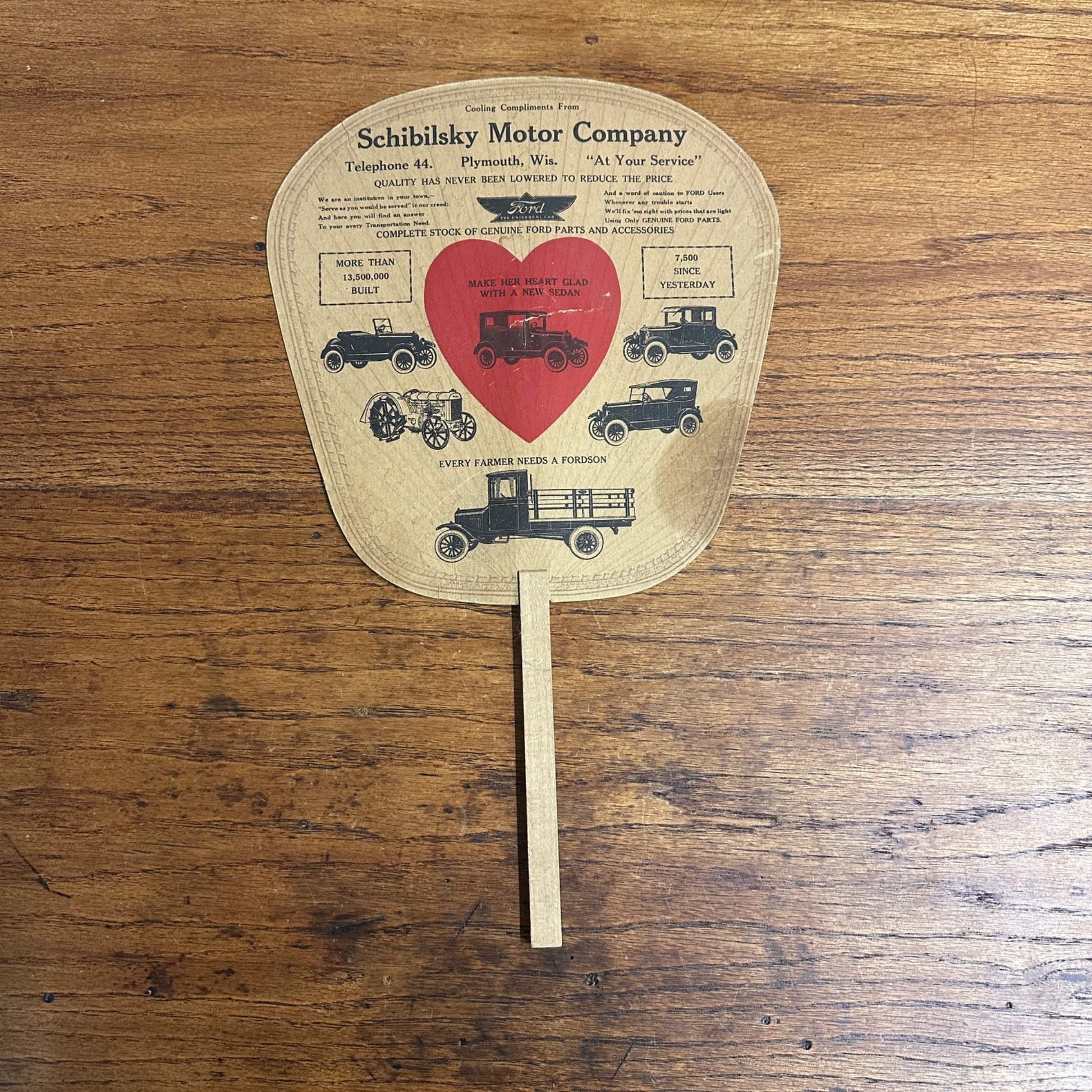 Ford Dealer Fan Promo Schibilsky Motor Co. Plymouth WI 1917