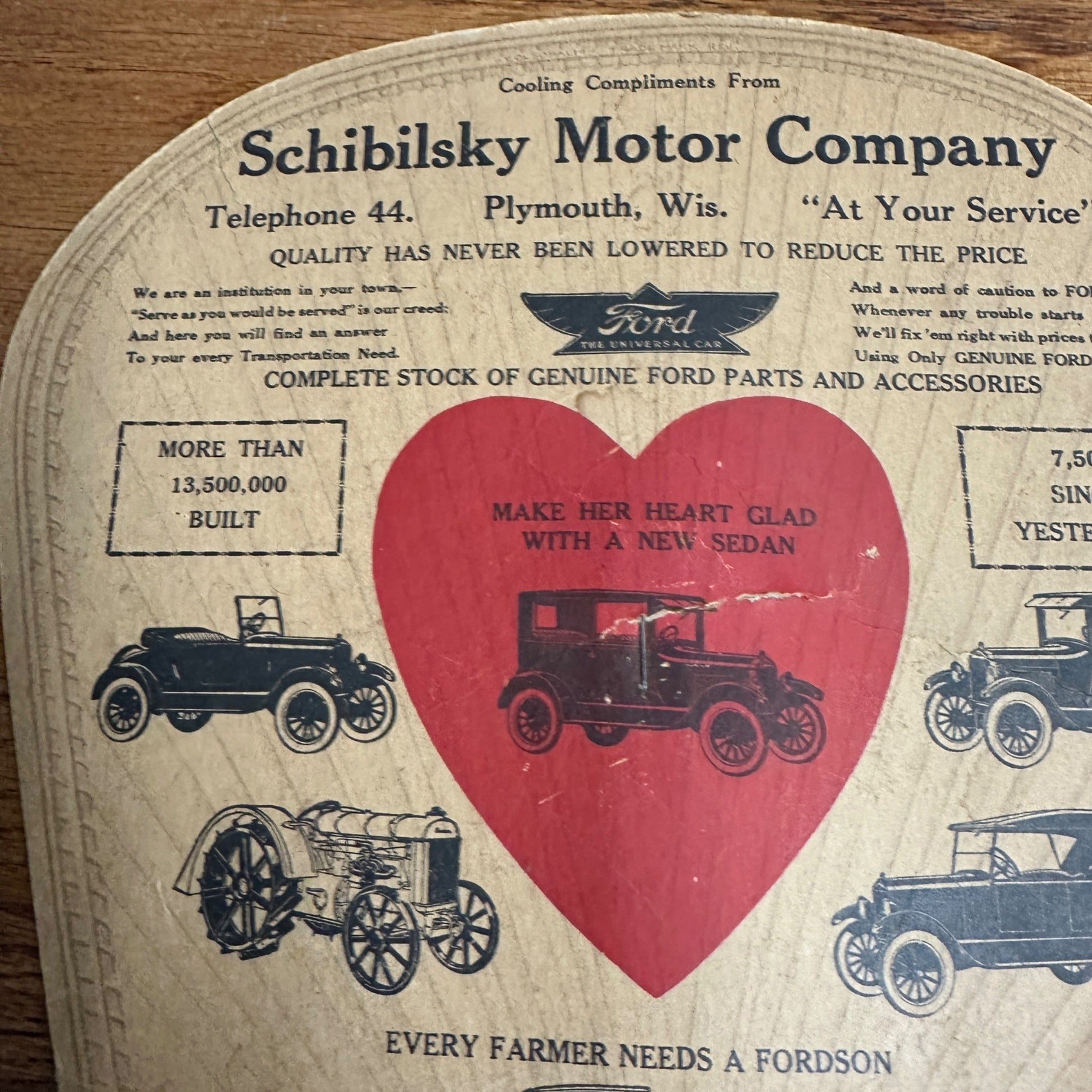 Ford Dealer Fan Promo Schibilsky Motor Co. Plymouth WI 1917