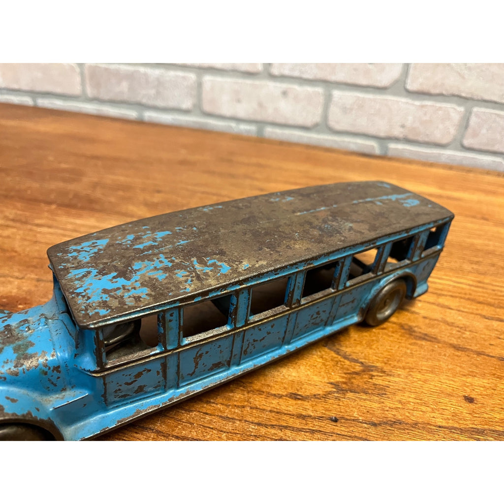 Antique 1920s Arcade Fageol Safety Coach Bus Blue Arcade Cast Iron 12.5" Driver