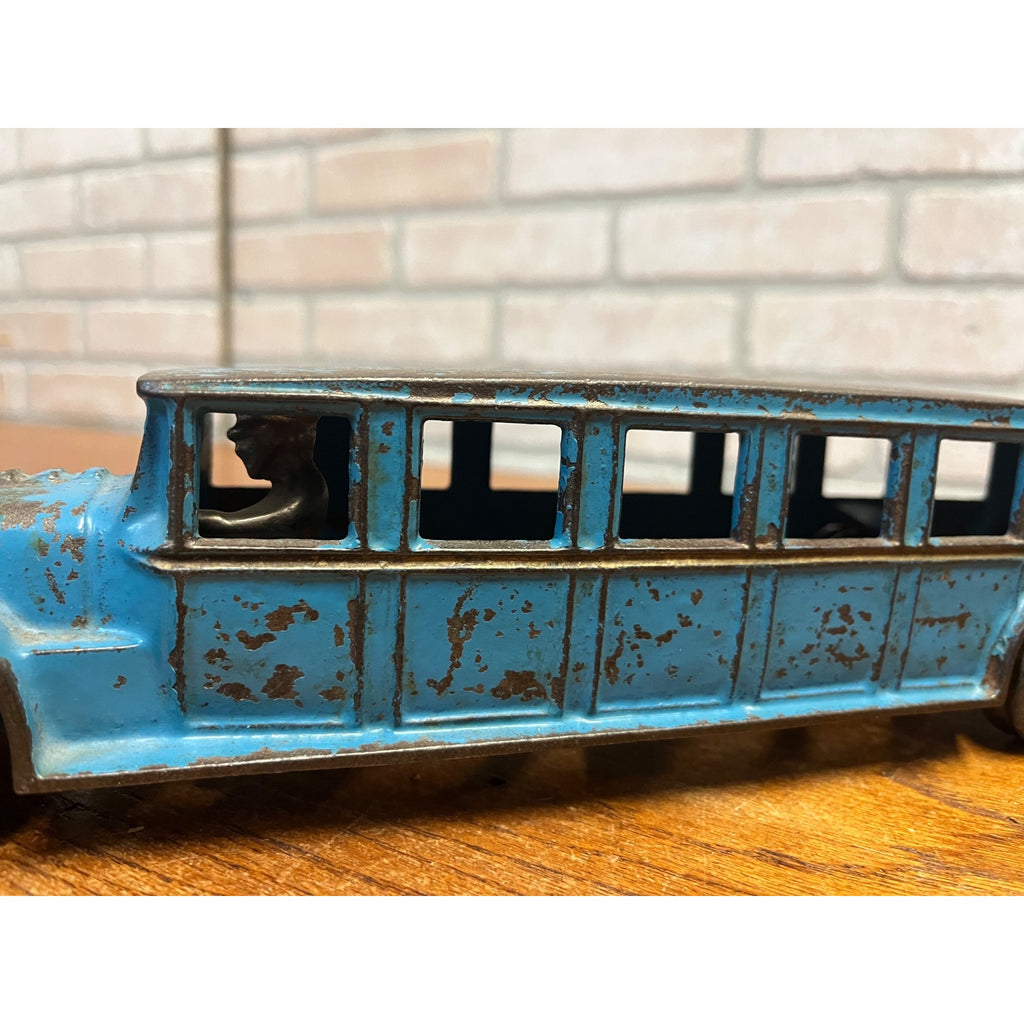 Antique 1920s Arcade Fageol Safety Coach Bus Blue Arcade Cast Iron 12.5" Driver